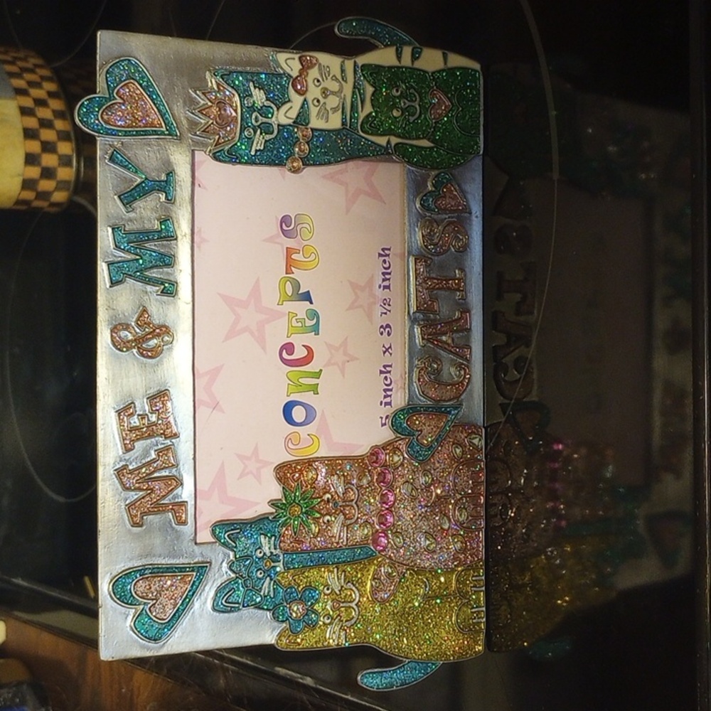 NWT Me & My Cats Silver Photo Frame, Sparkly Pink Yellow Green Blue White